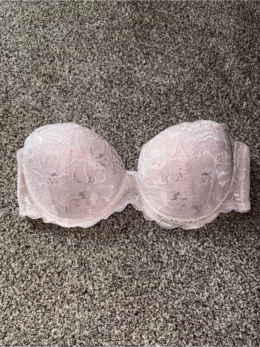 PINK Victoria's Secret Light Pink Lace Strapless Padded Bra 36C